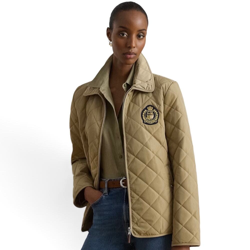 Lauren Ralph Lauren NWT Crest-Patch Diamond-Quilted Jacket in Birch Tan-small